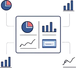 Illustration of a finance dashboard displaying charts, reporting metrics and business performance data, representing operational visibility and financial oversight during international growth